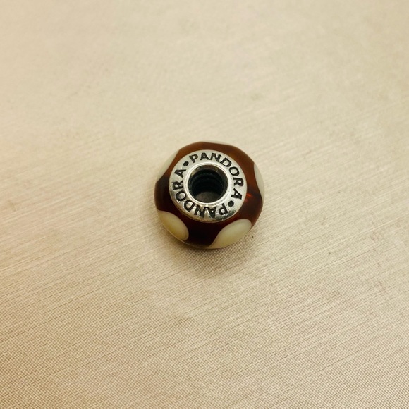 EUC Pandora 790662 Sterling Silver Amber Murano Glass Charm w/ Beige Hearts - Picture 6 of 8